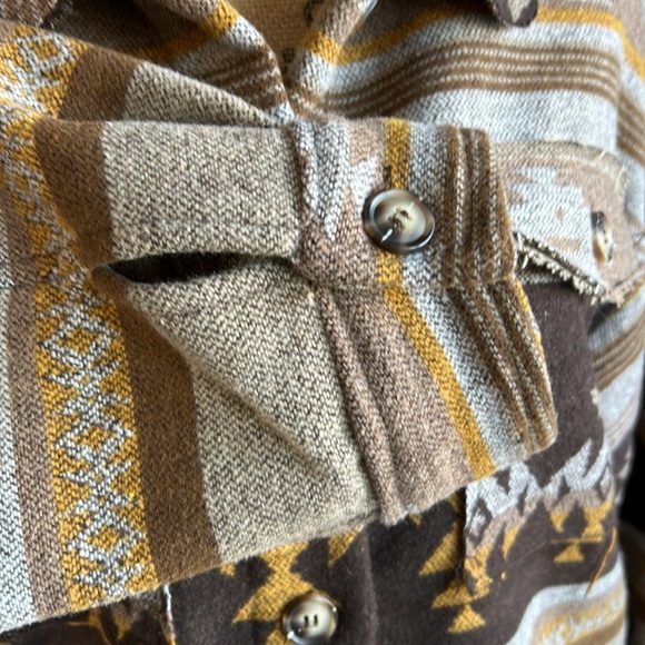 new in raw hem aztec brown tan mustard long sleeve button jacket shacket shirt - Picture 5 of 16